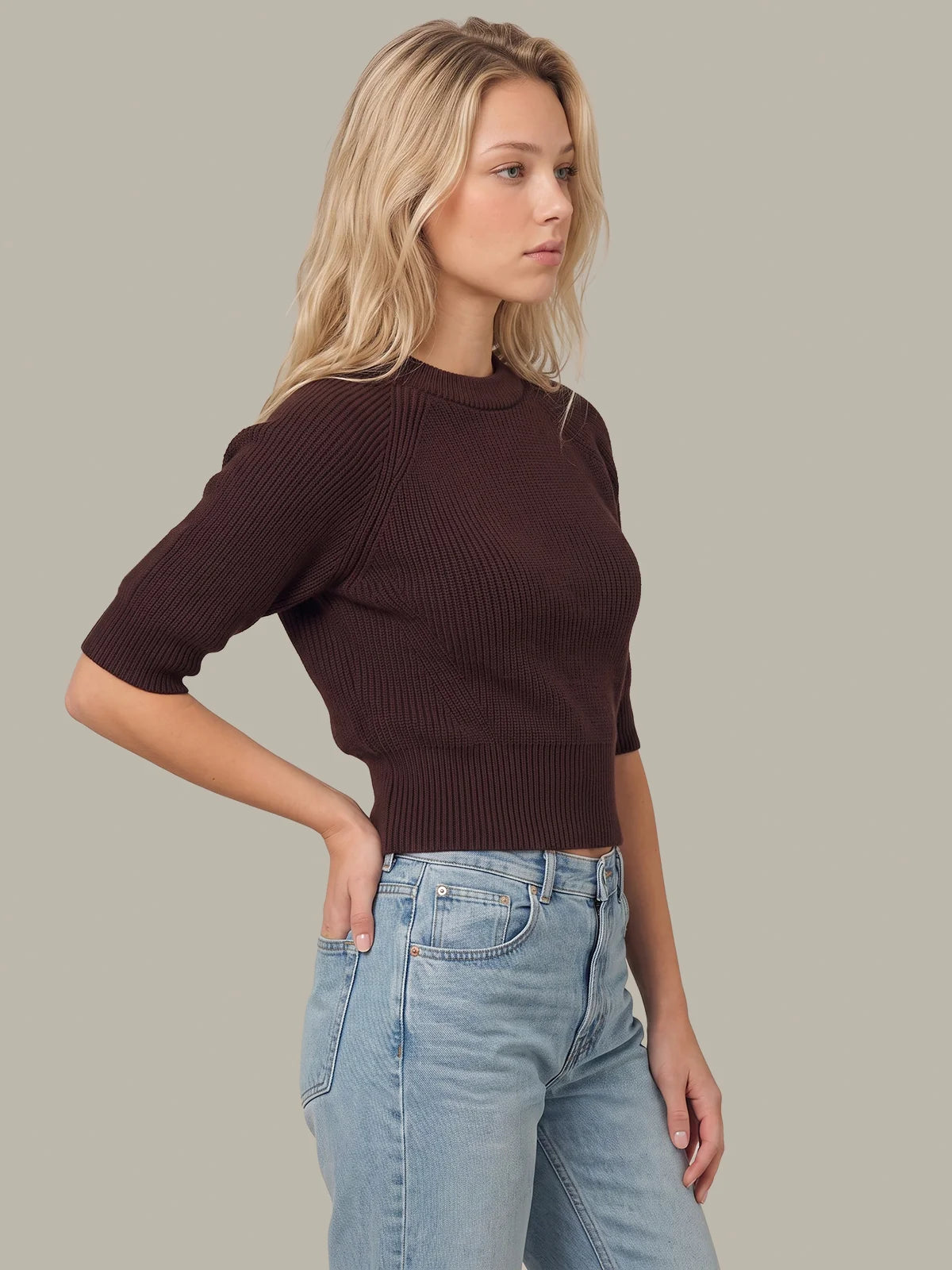 525 Cornelia Rib Crew Pullover Chocolate Plum