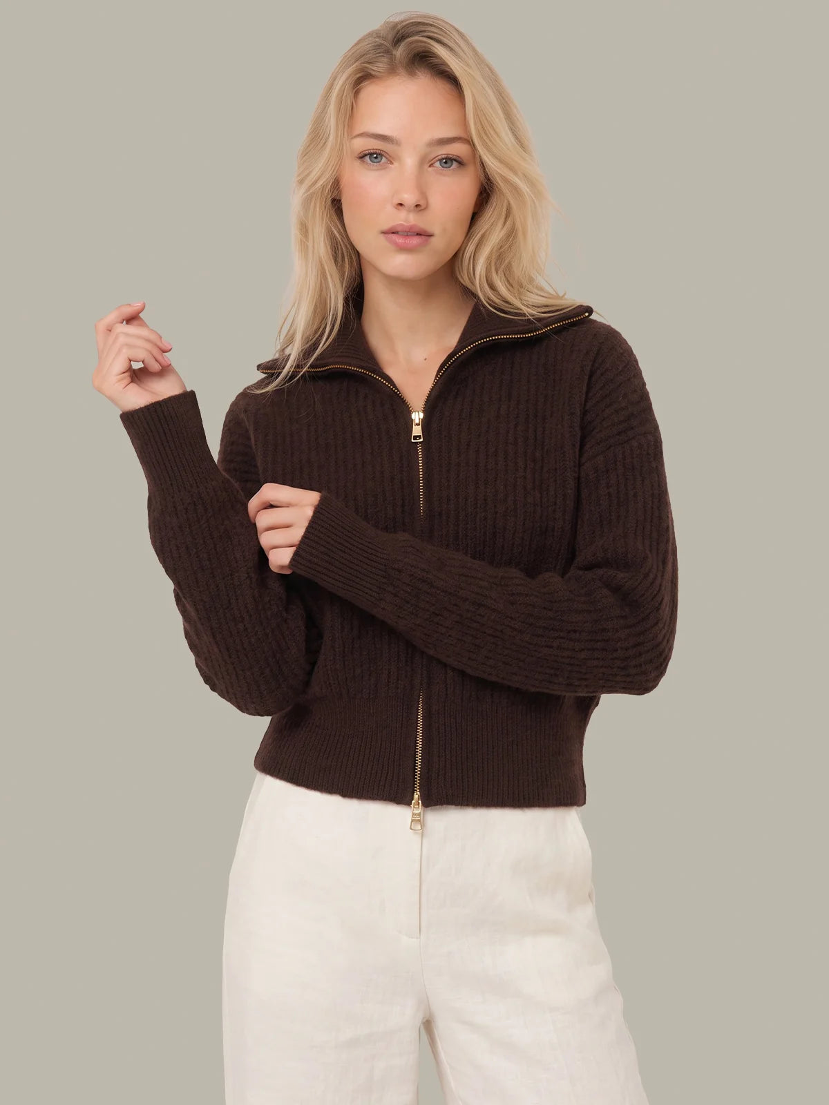 525 Wesley Cropped Zip Fuzzy Jacket Chocolate Plum