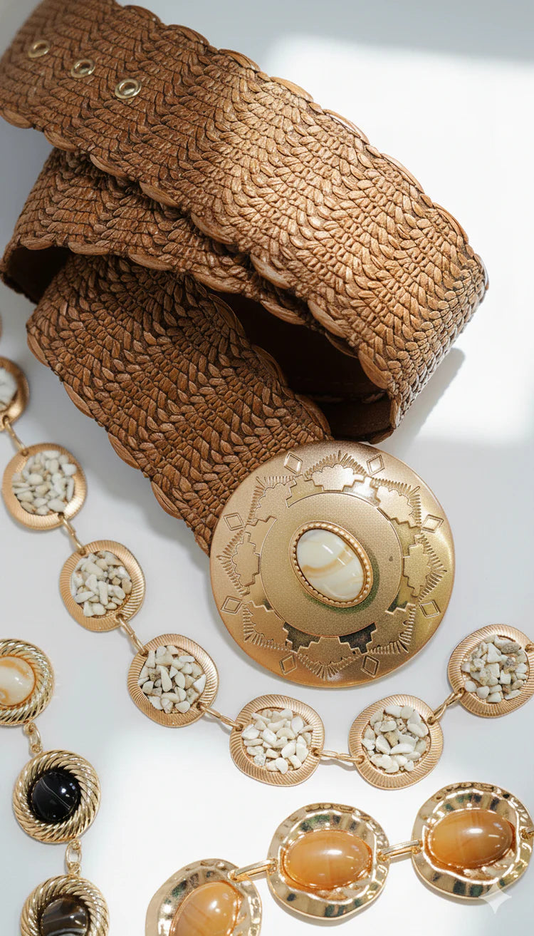 DJ Raffia Pearl Buckle Belt
