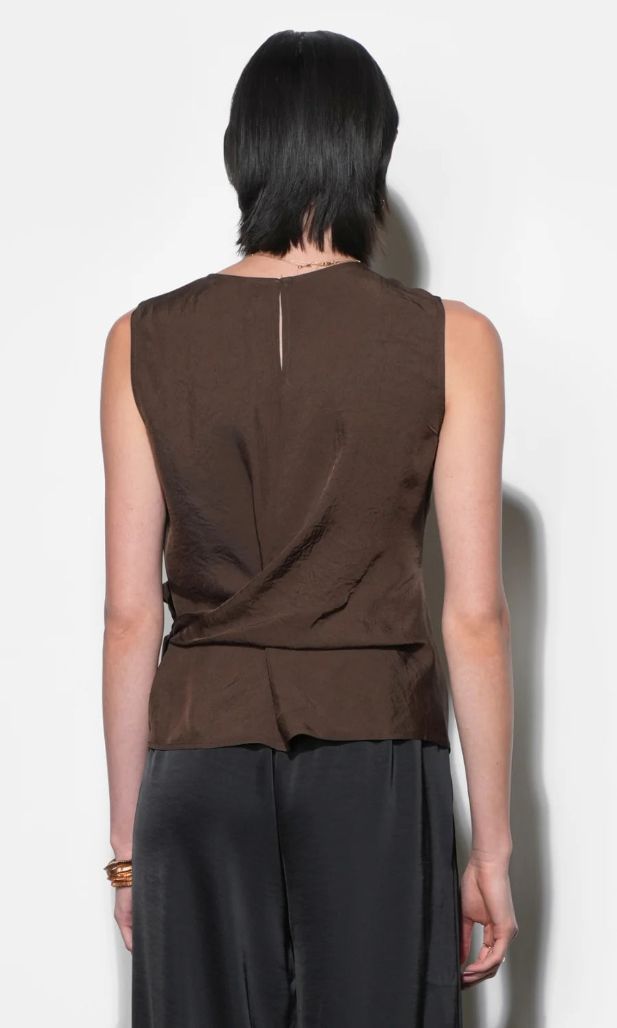 Greylin Lola Brown Sleeveless Side Tie Blouse