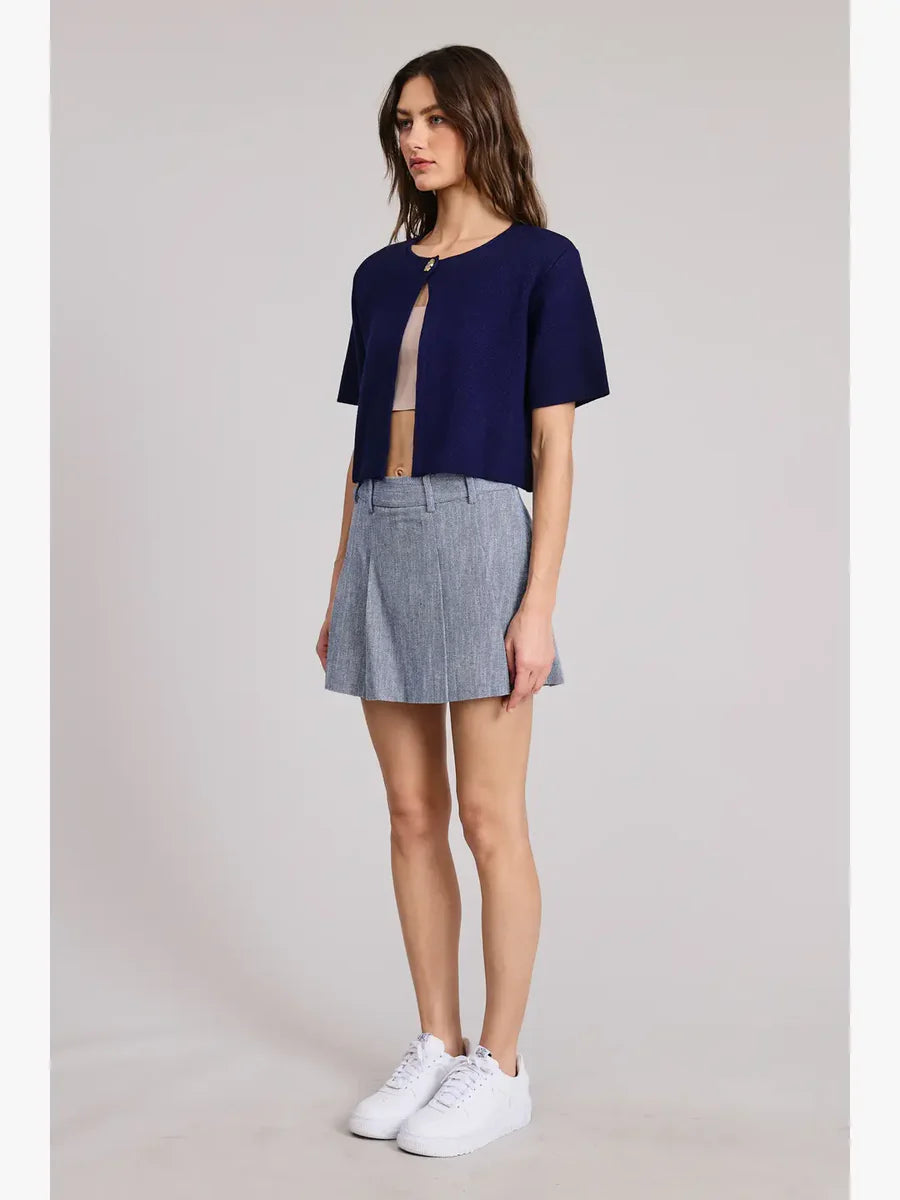 Flat White Priscilla Navy Short Sleeve Cardigan