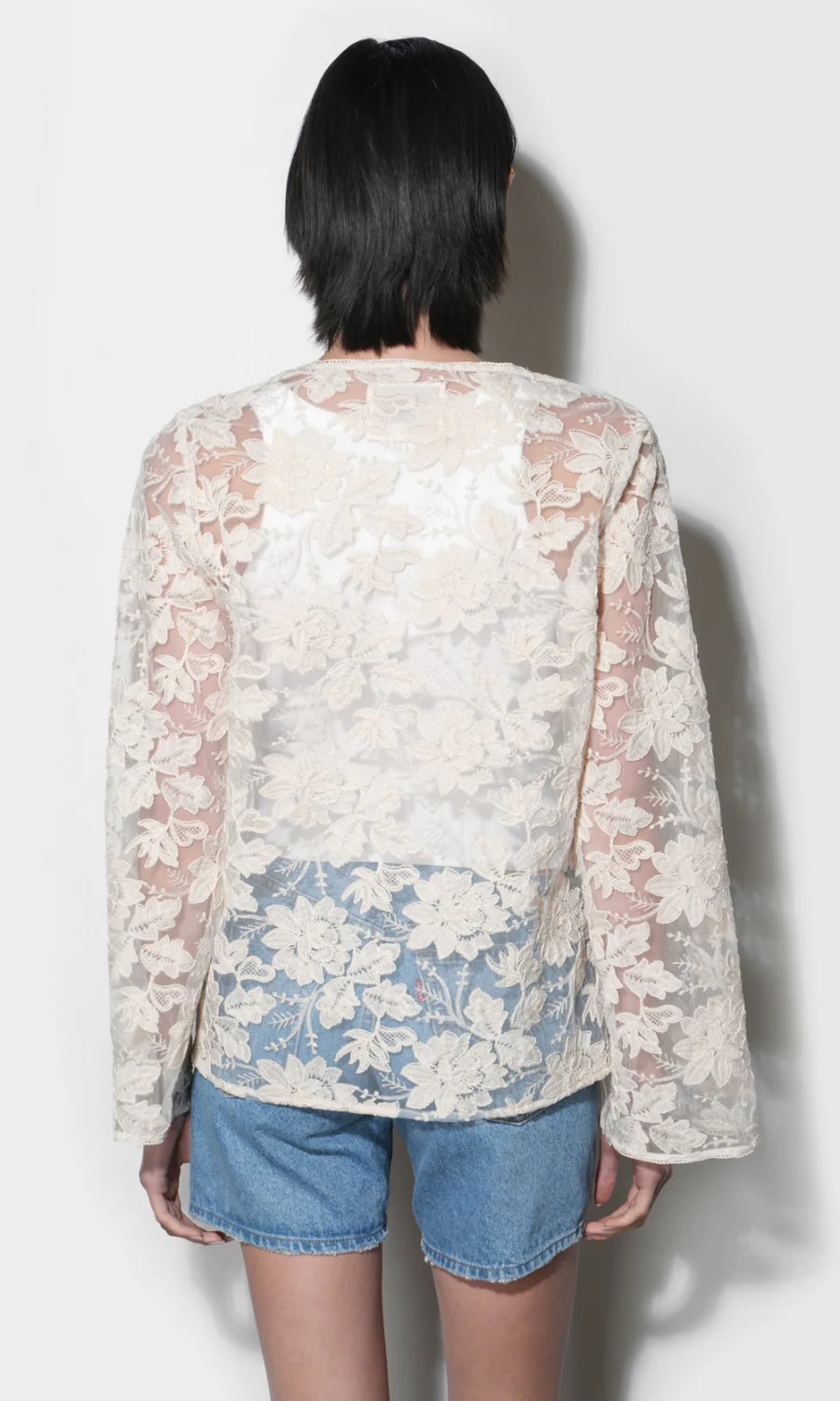 Greylin Zaylee Sheer Natural Embroidery Lace Cardigan
