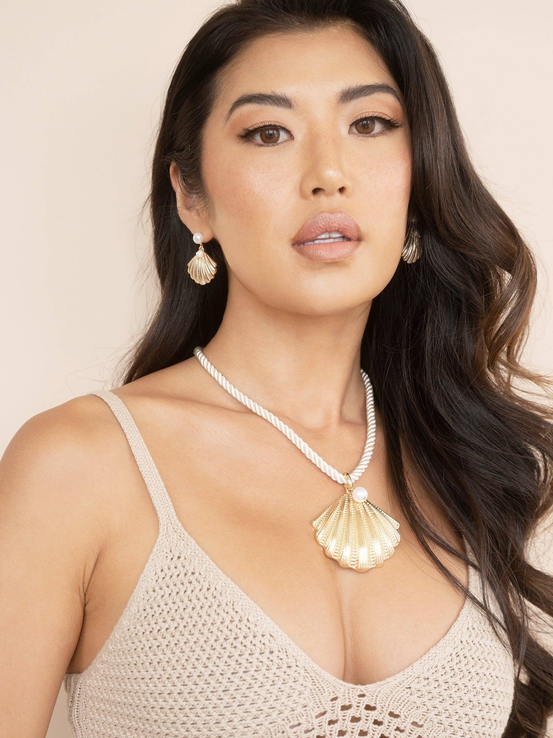Scallop Shell Zinc And Pearl Earrings