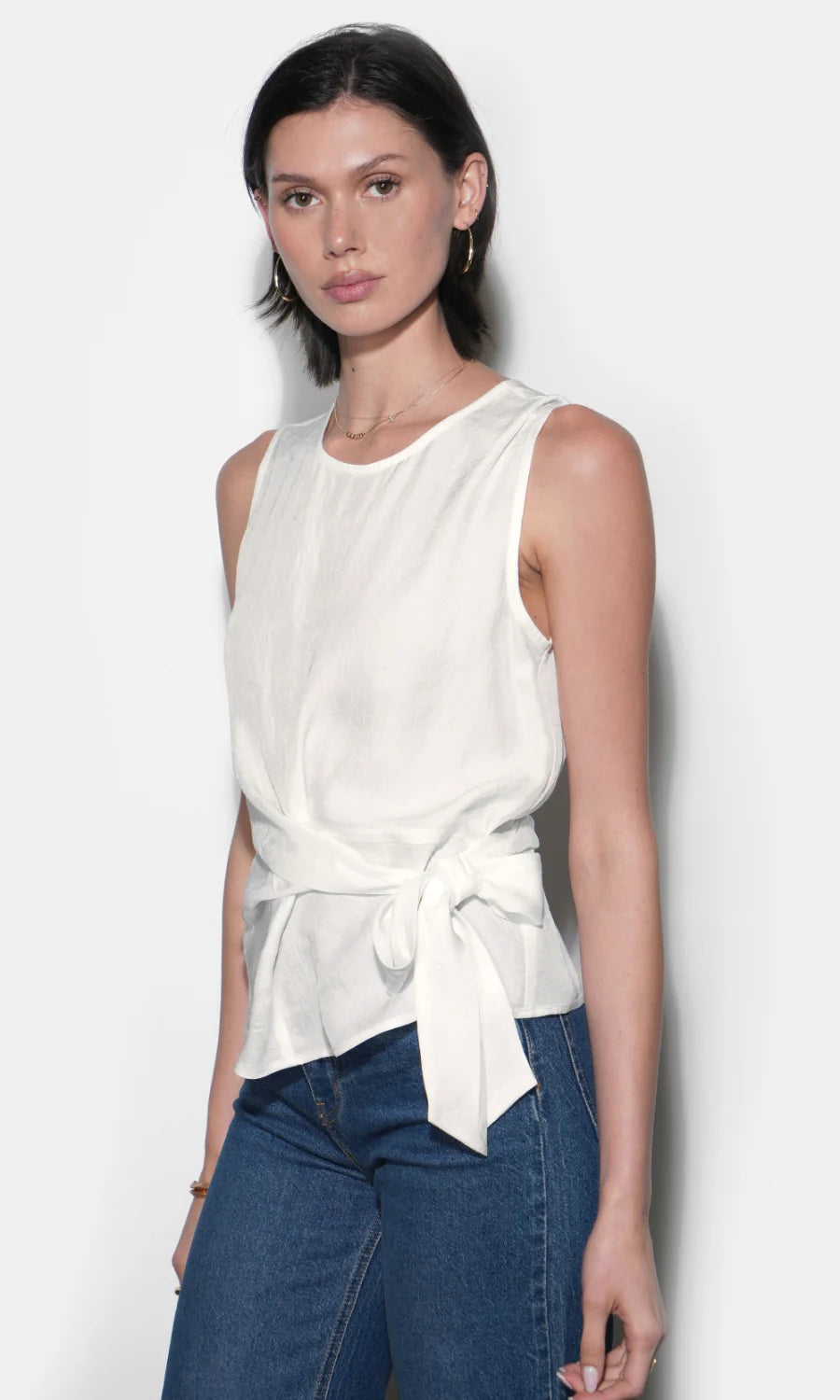 Lola Ivory Sleeveless Side Tie Blouse