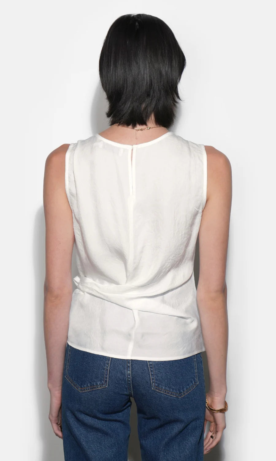 Lola Ivory Sleeveless Side Tie Blouse