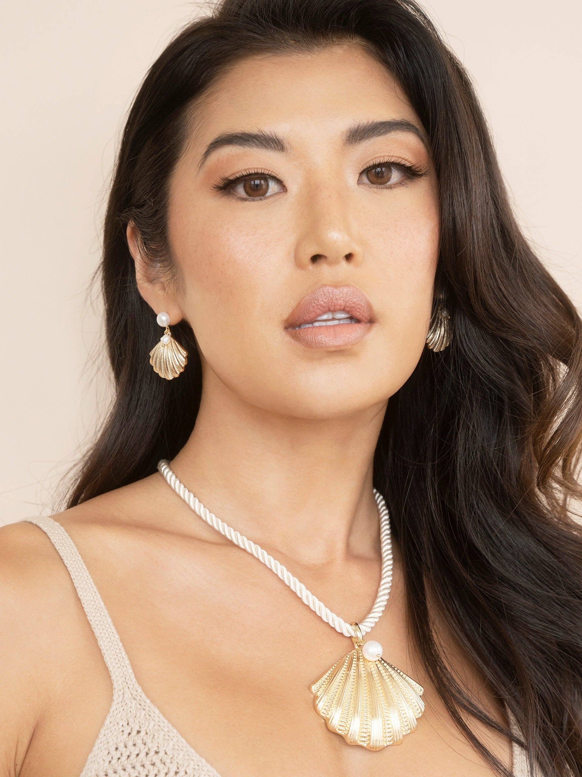 Scallop Shell Zinc And Pearl Earrings