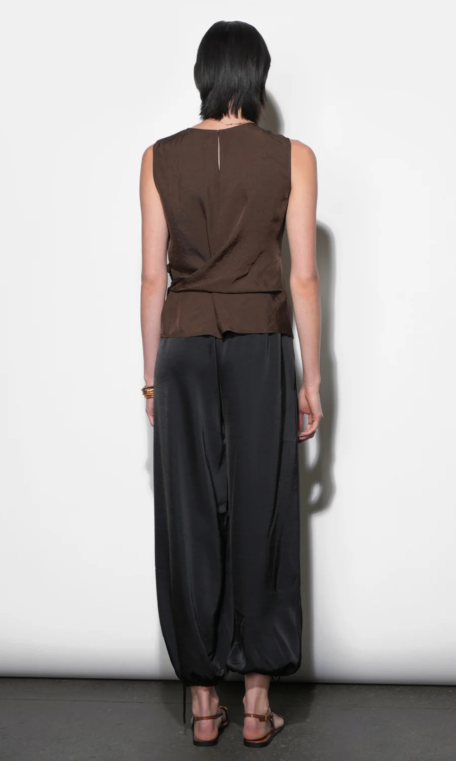 Greylin Lola Brown Sleeveless Side Tie Blouse