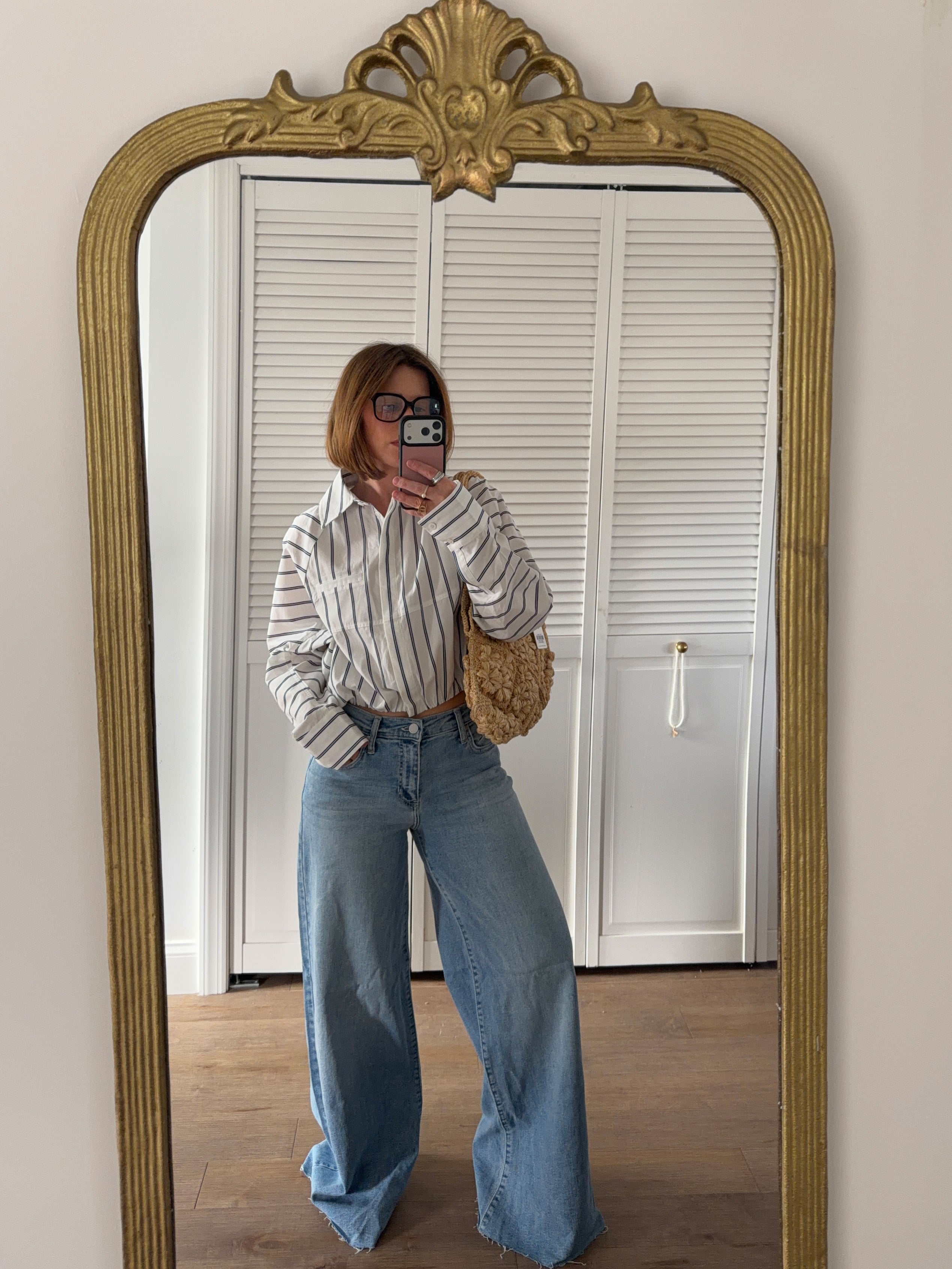 Axel Striped Button Down Top White Navy