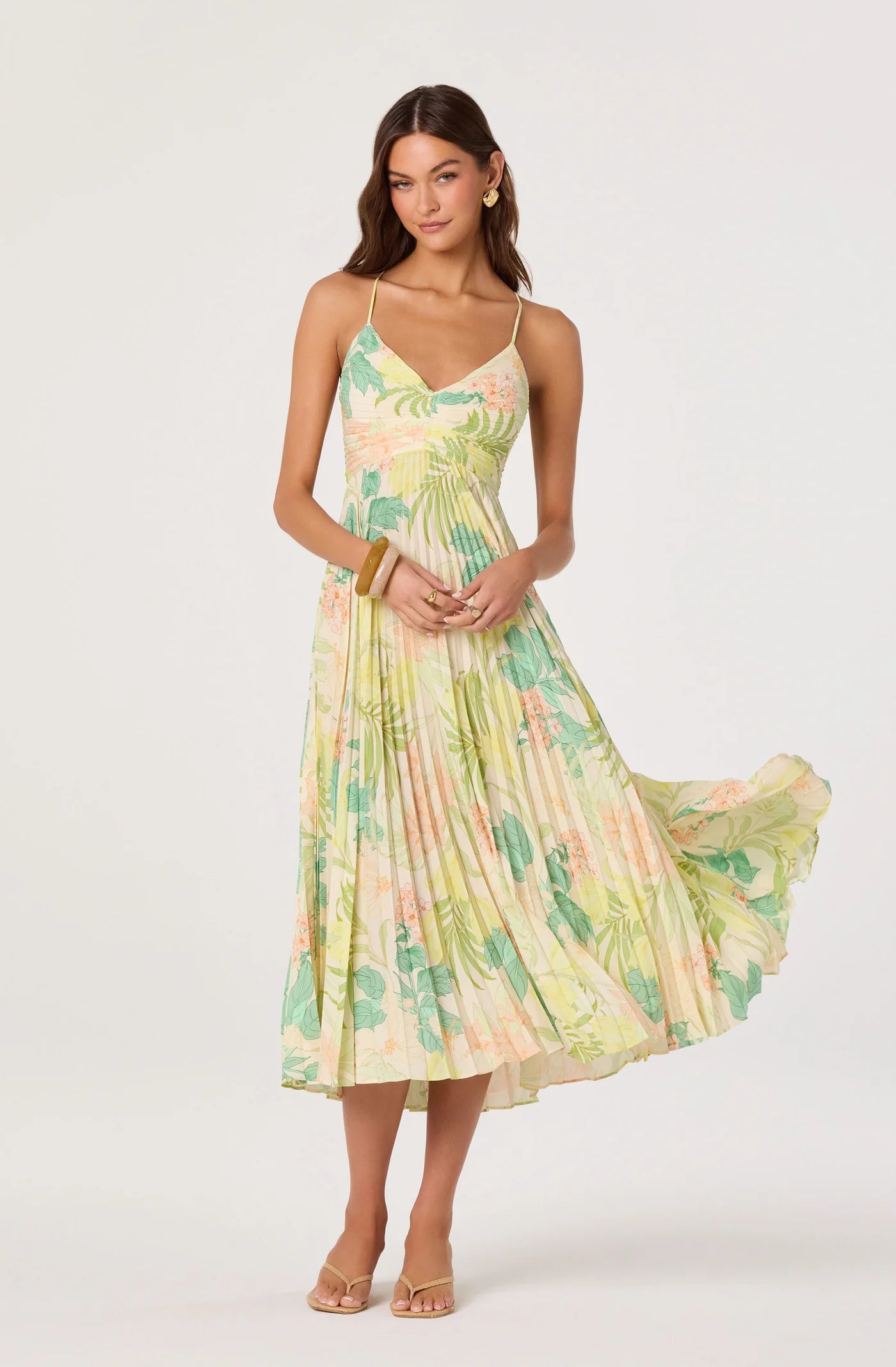 ASTR the Label Blythe Green Peach Tropical Dress