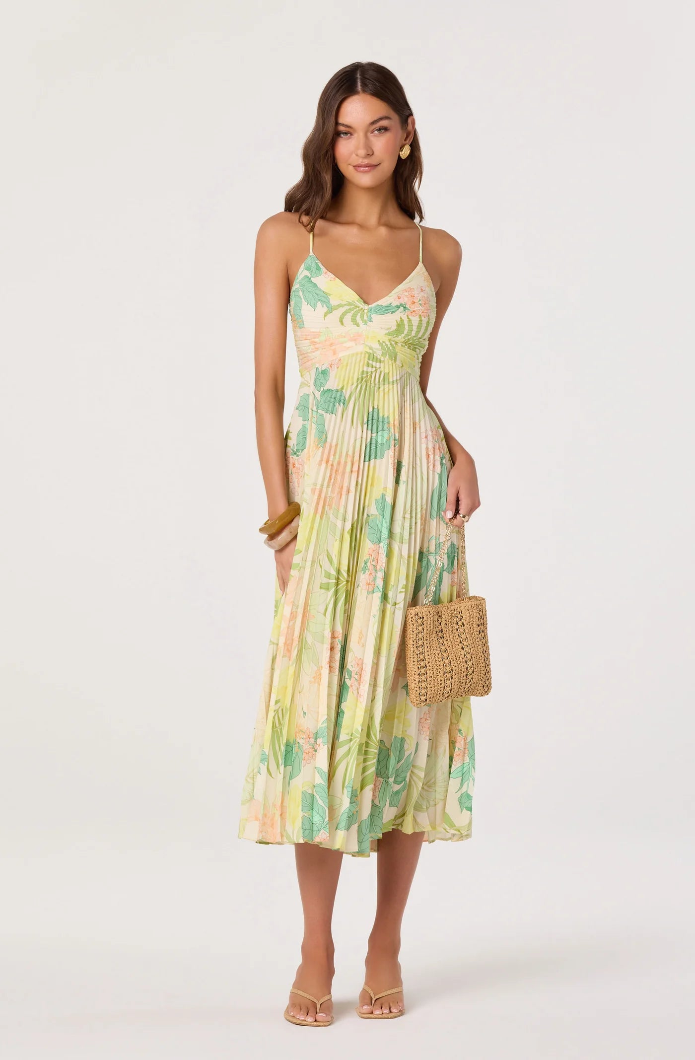 ASTR the Label Blythe Green Peach Tropical Dress
