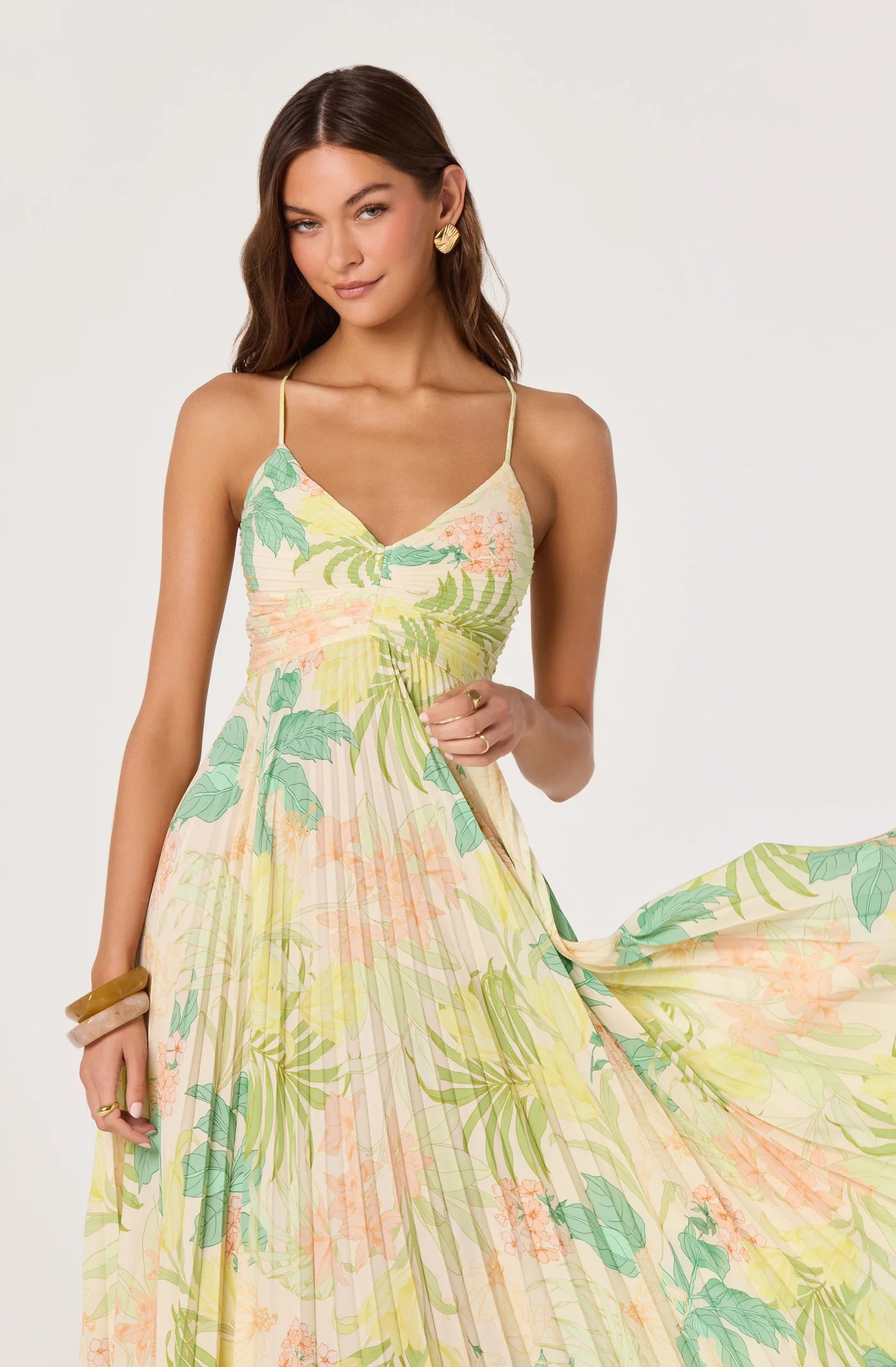 ASTR the Label Blythe Green Peach Tropical Dress