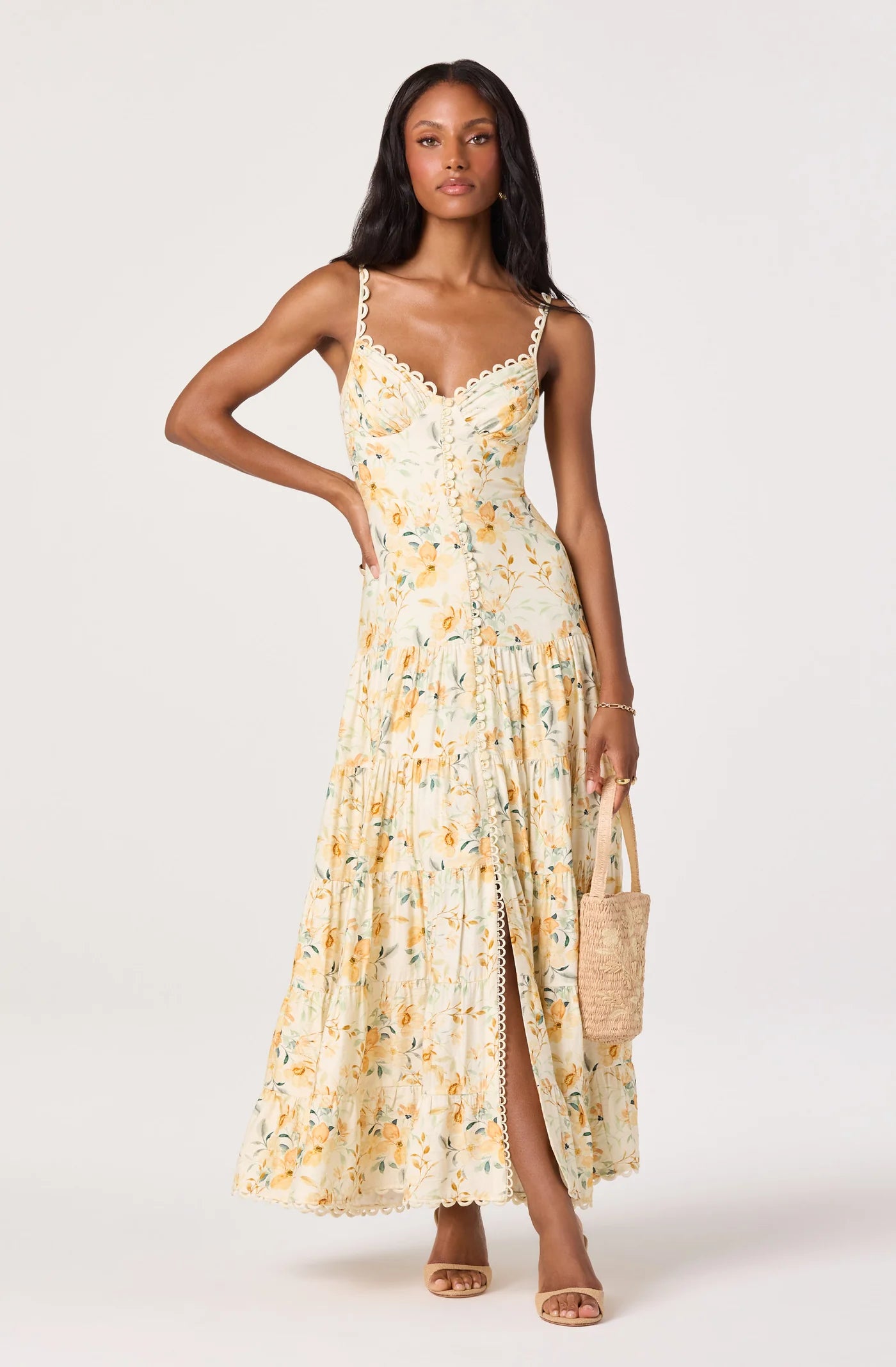 ASTR the Label Tazia Yellow Cream Floral Dress