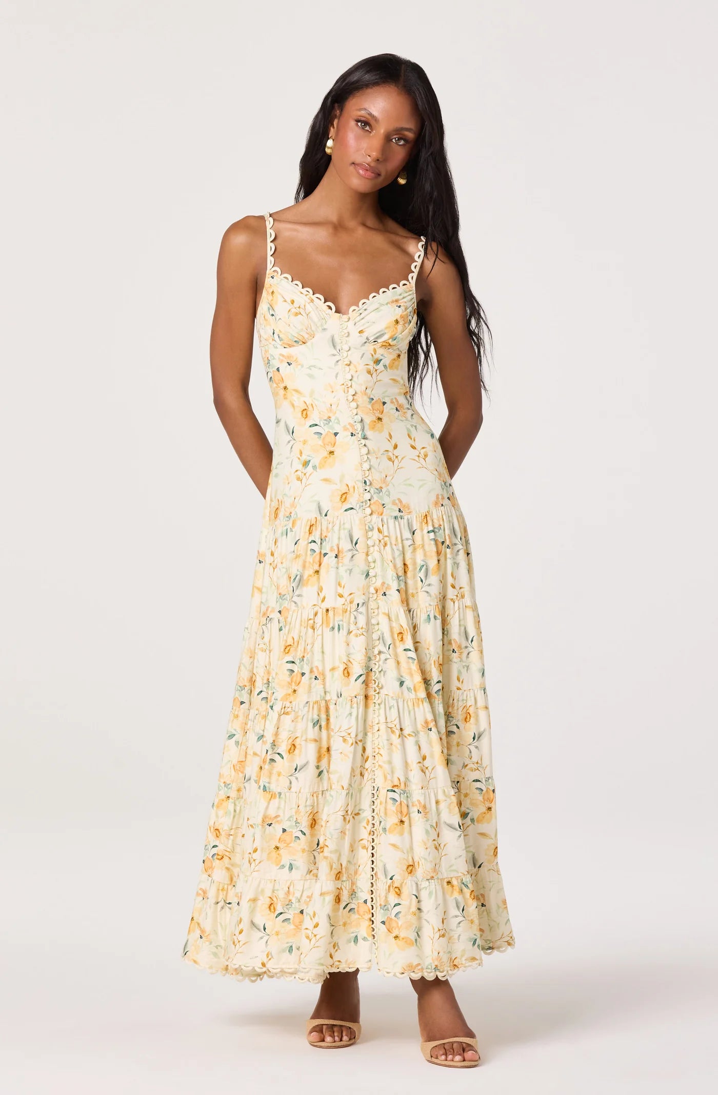 ASTR the Label Tazia Yellow Cream Floral Dress