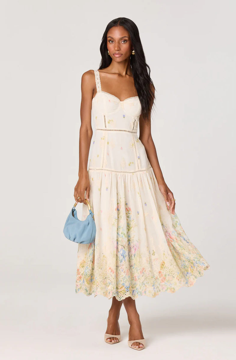 ASTR The Label Pellagia Cream Multi Floral | Midi Dress | Coco Kimono