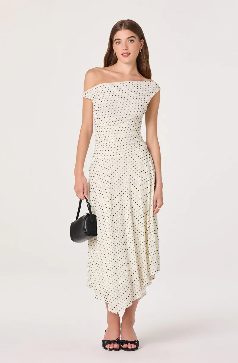 ASTR The Label Ciarra Ivory Polka Dot Dress 
