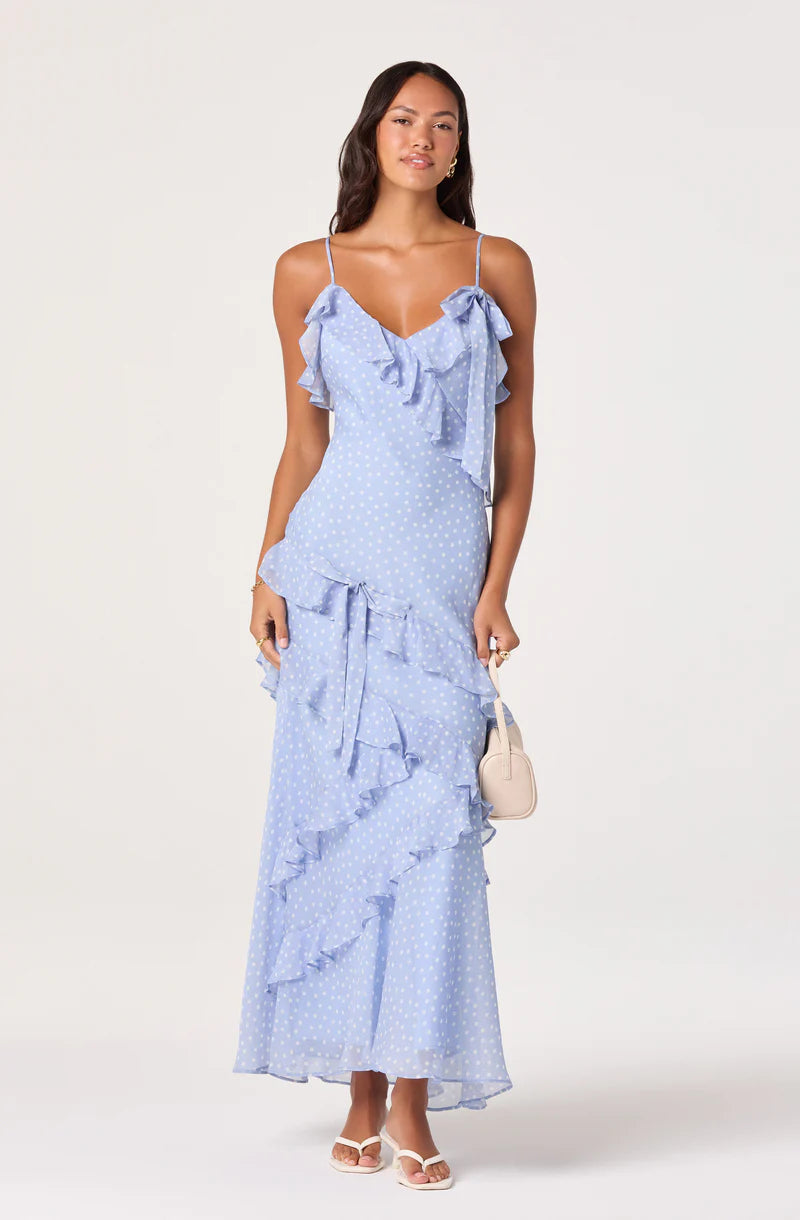 ASTR The Label Amiya Blue Polka Dot Dress