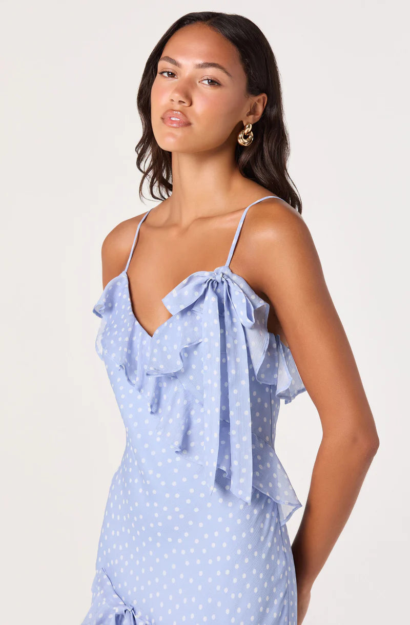 ASTR The Label Amiya Blue Polka Dot Dress