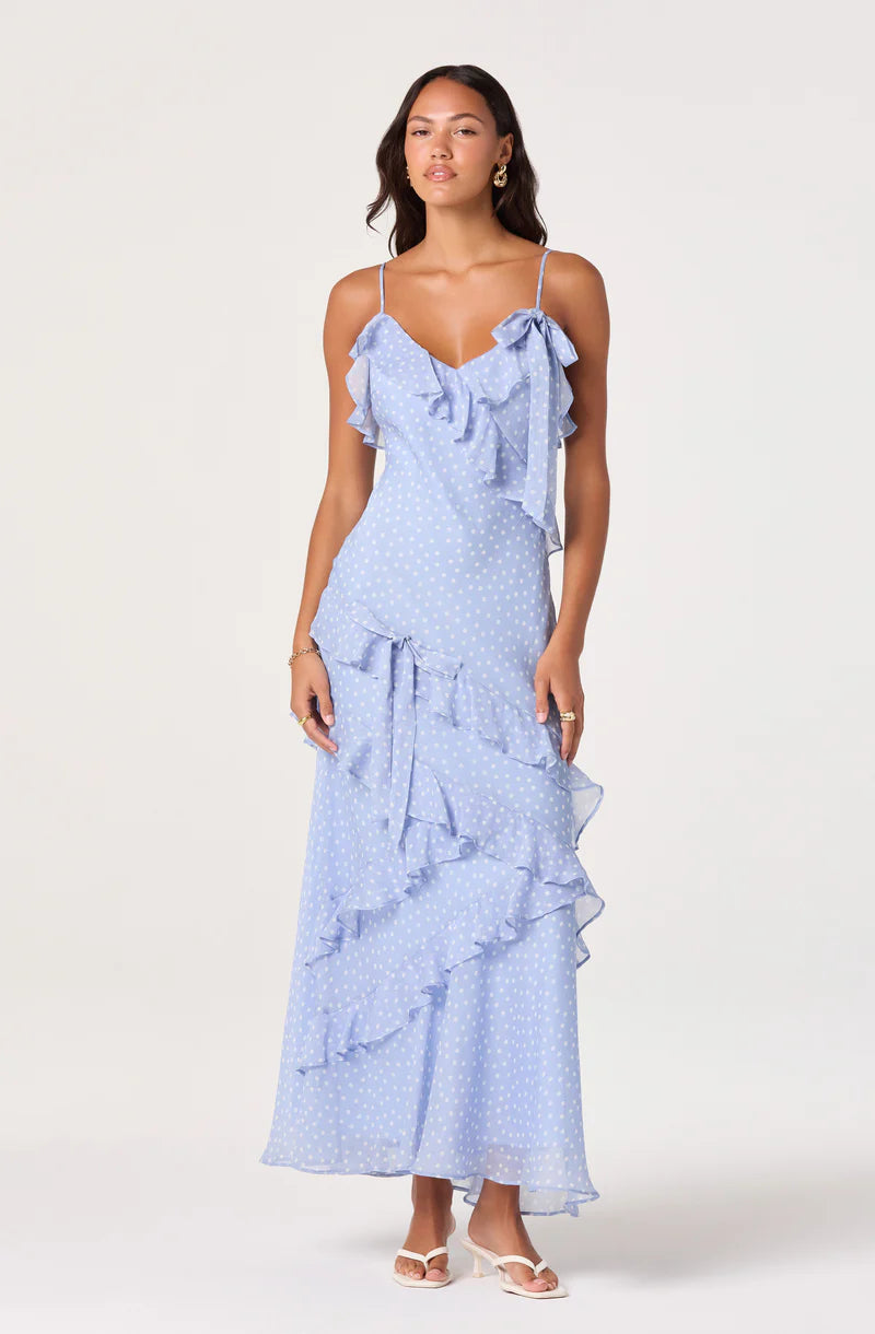 ASTR The Label Amiya Blue Polka Dot Dress