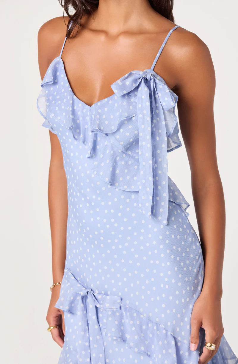 ASTR The Label Amiya Blue Polka Dot Dress