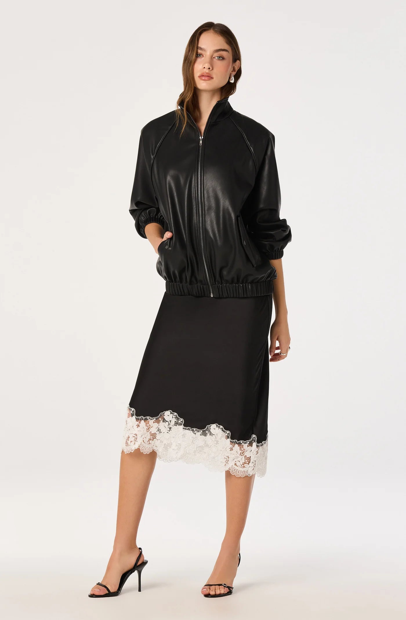 ASTR the Label Shantal Skirt Black White Lace