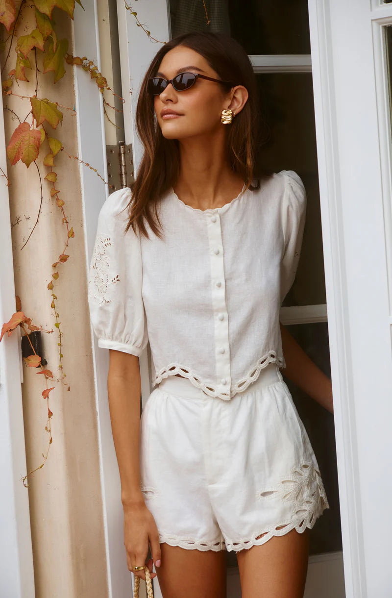 ASTR Joellyn Embroidered Puff Sleeve Top