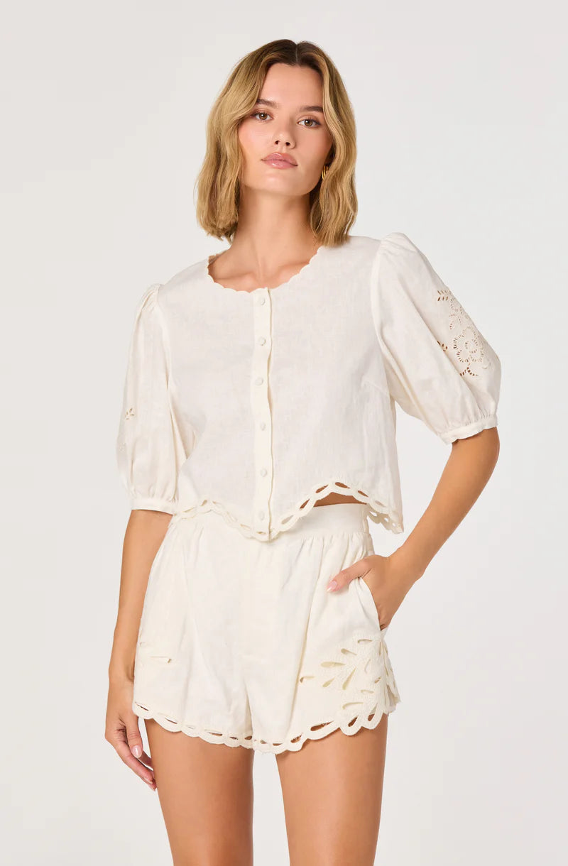 ASTR Joellyn Embroidered Puff Sleeve Top