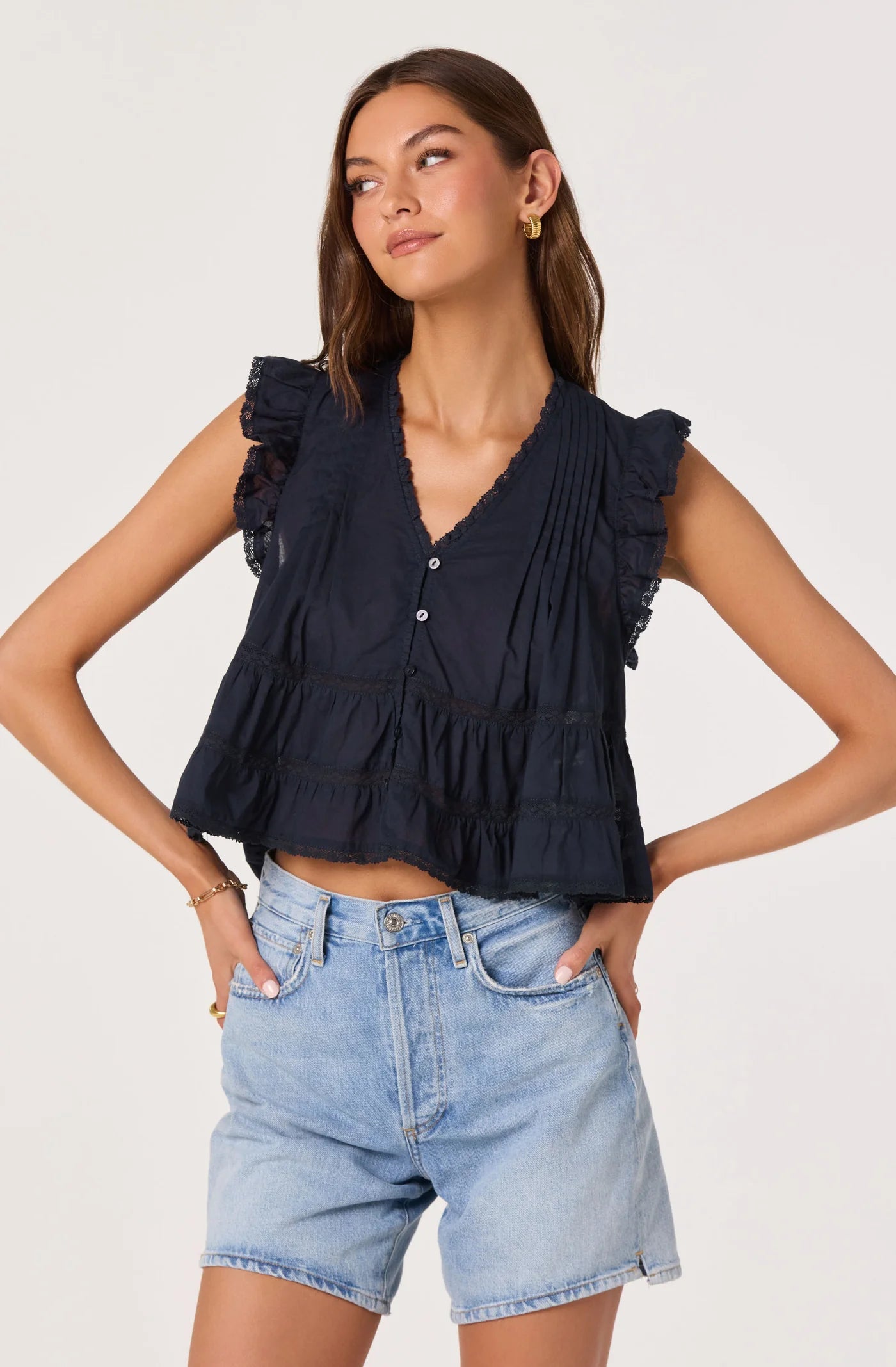 ASTR the Label Julie Flutter Sleeve Cropped Top