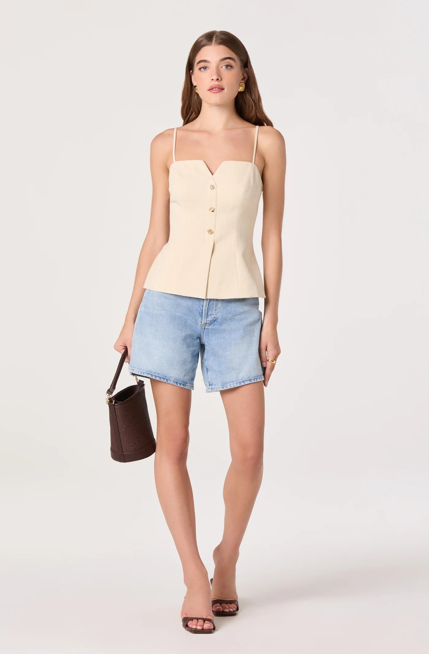 ASTR the Label Britta Button-Front Spaghetti Strap Top