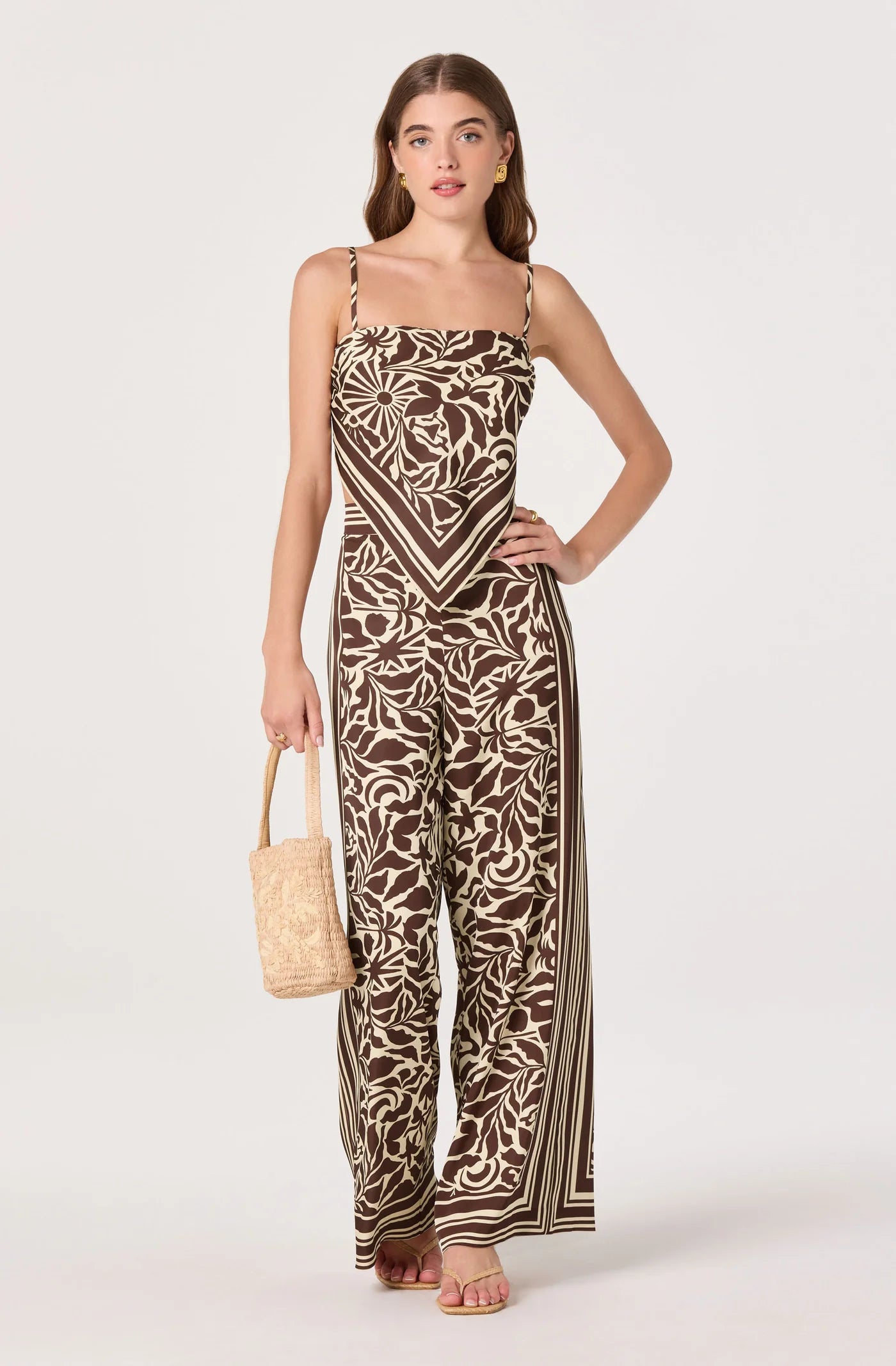 ASTR the Label Eva Brown Tropical Top