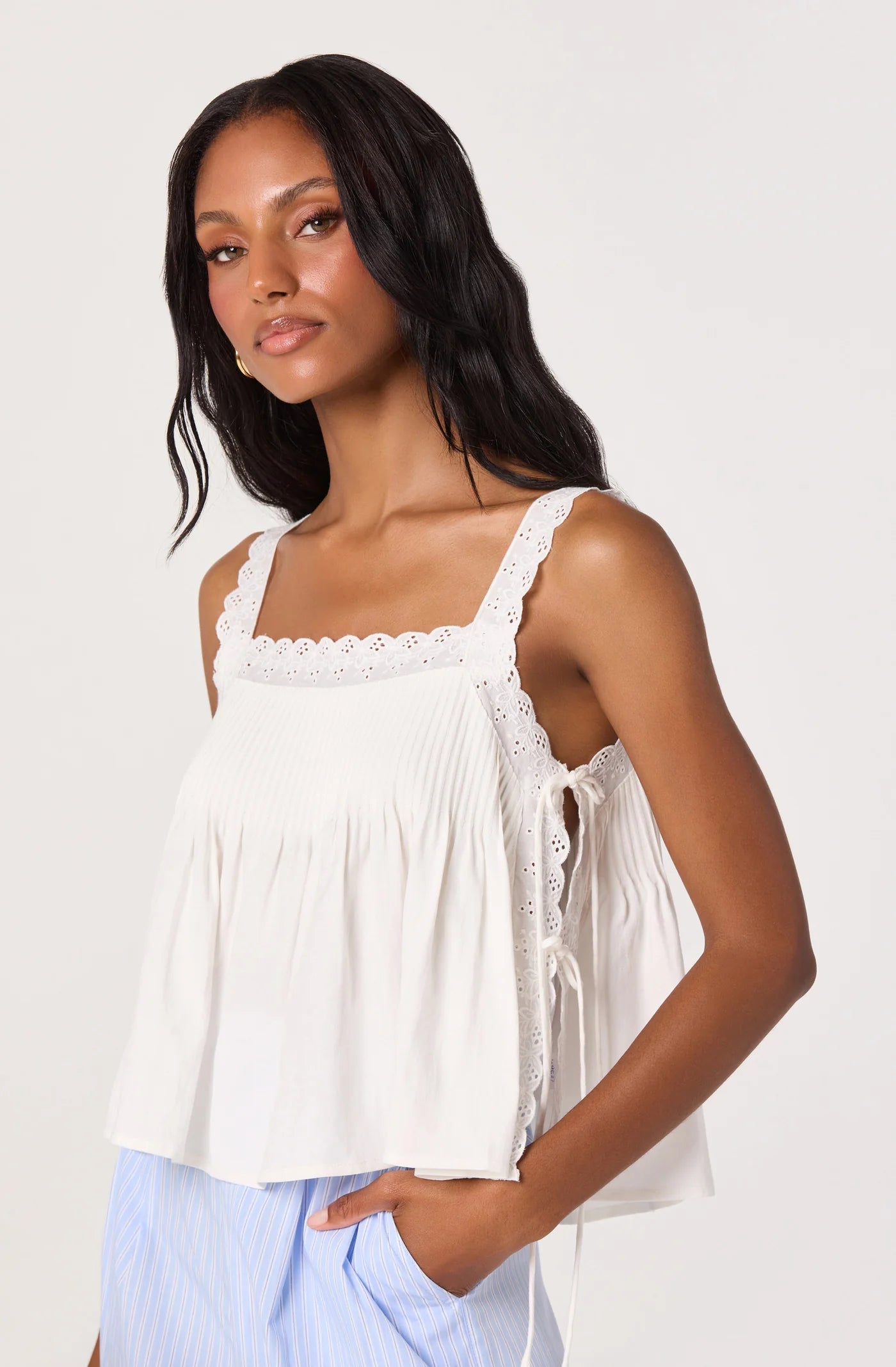 ASTR The Label Lori Eyelet Babydoll Top
