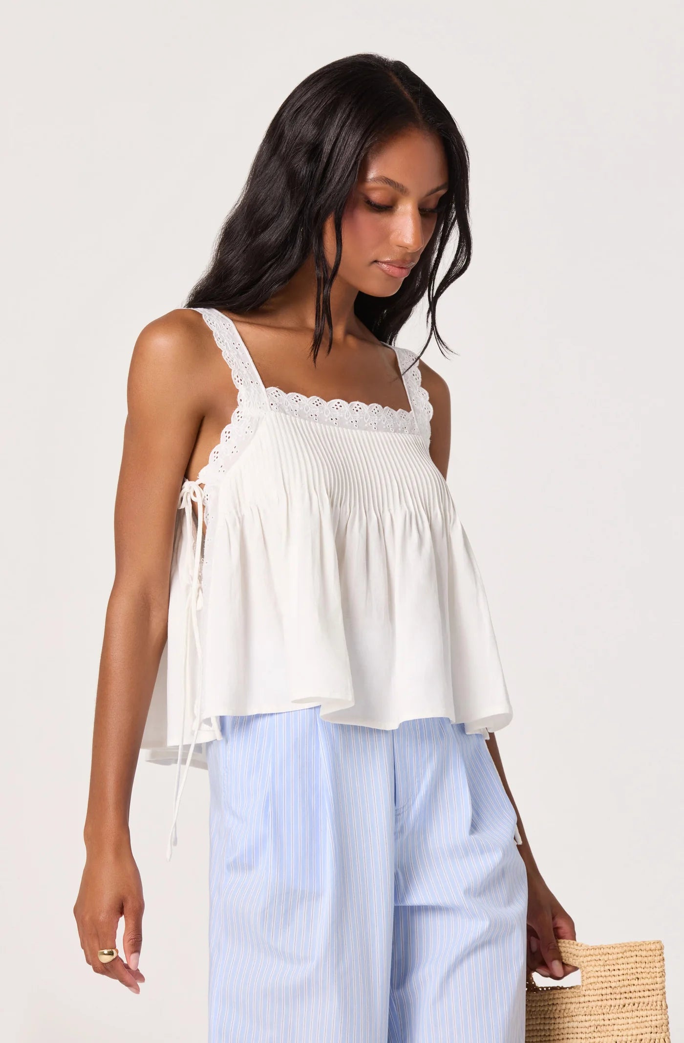 ASTR The Label Lori Eyelet Babydoll Top