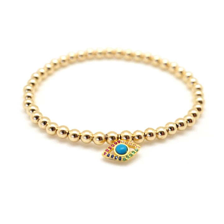 Evil Eye Gold Bead Bracelet