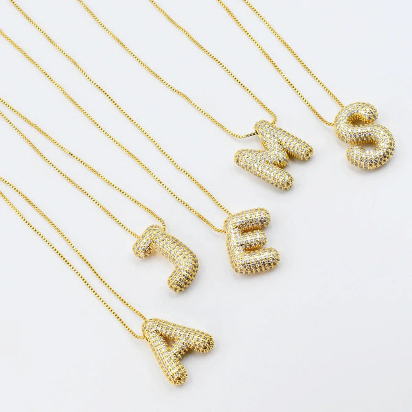 Rhinestone Bubble Initial Necklace