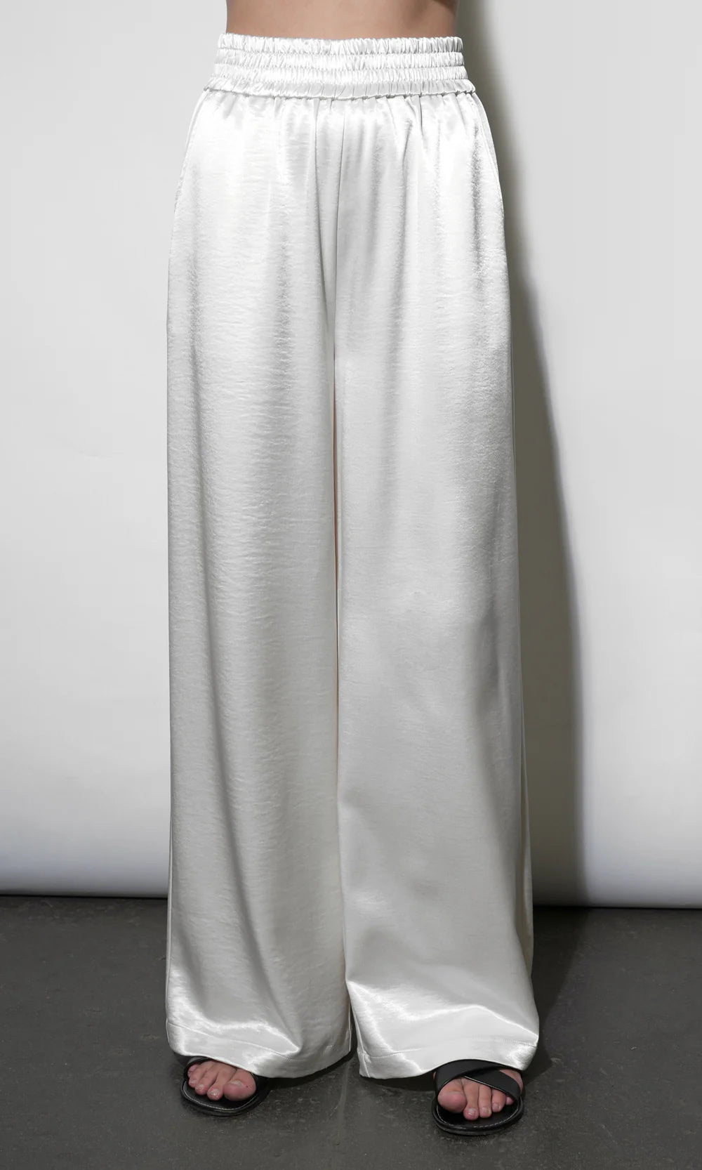Greylin Cora Easy Ivory Satin Wide Leg Pants