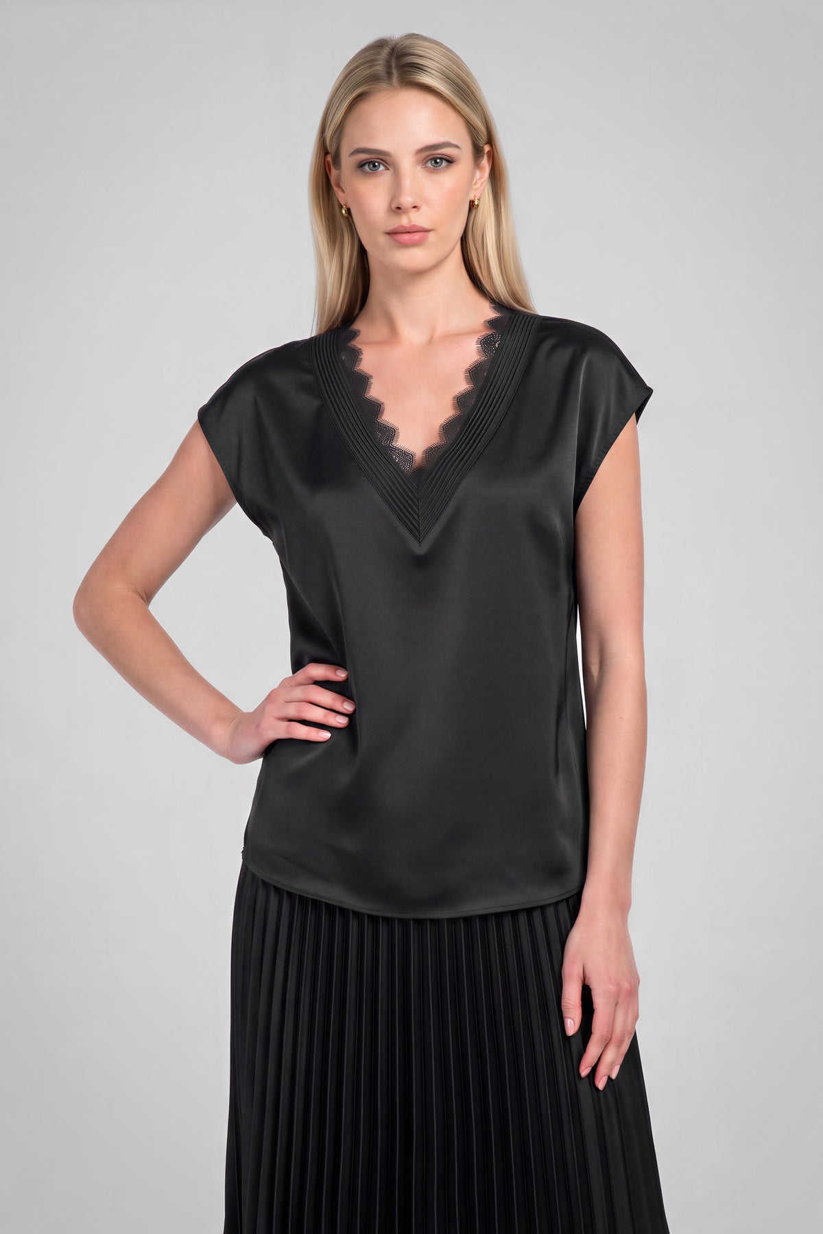 Current Air Patty Lace Satin Top Black