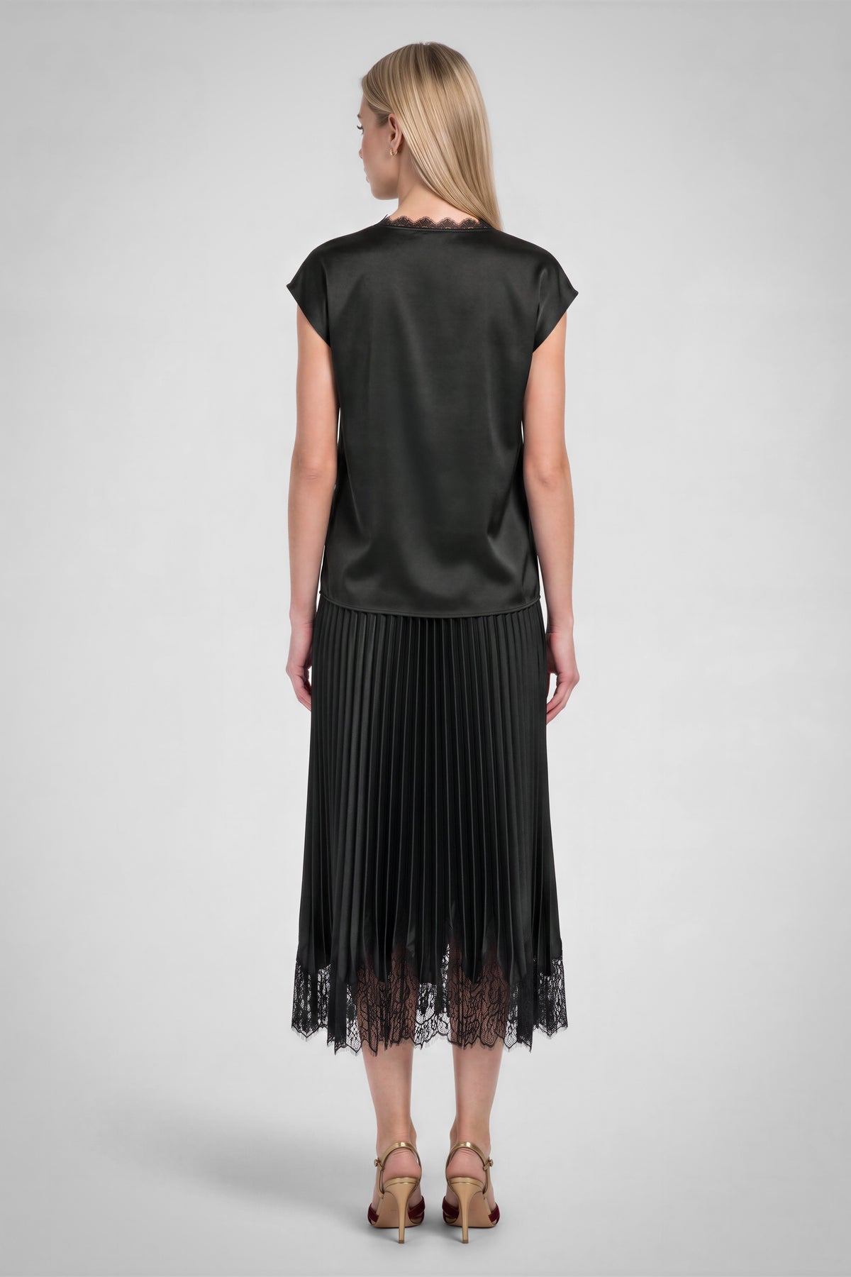 Current Air Patty Lace Satin Top Black