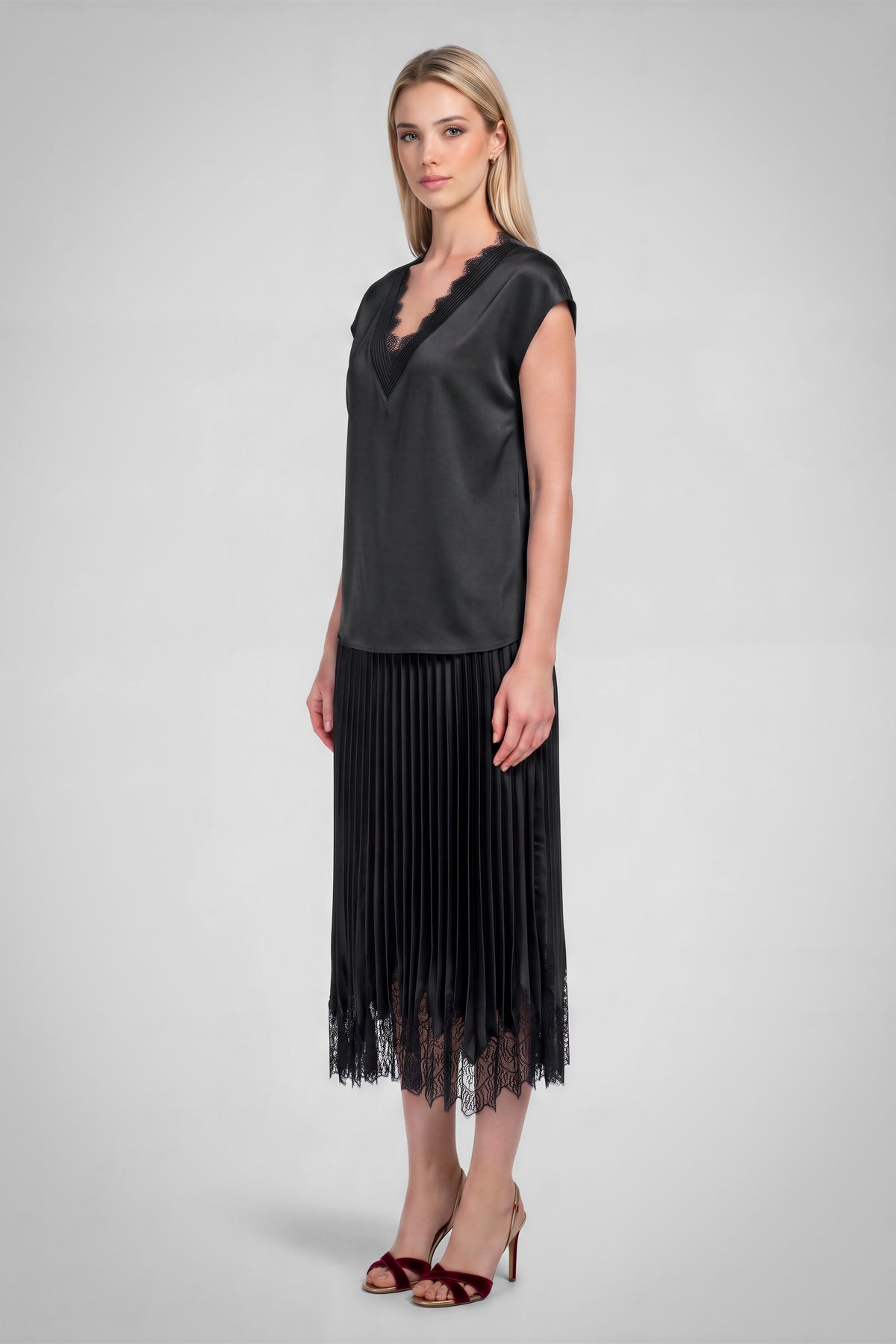 Current Air Patty Lace Satin Top Black