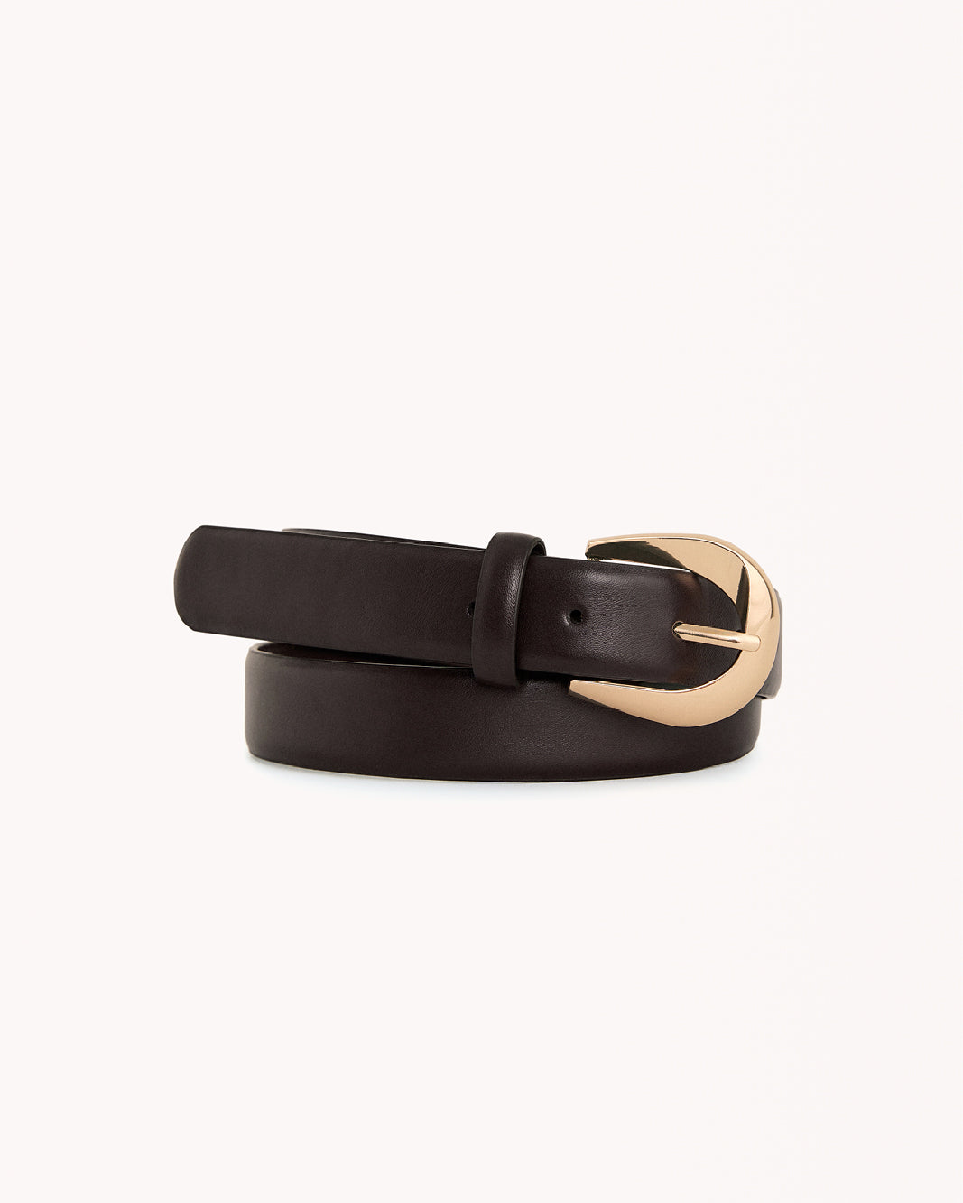 Brown belt with a gold buckle on a white background. Billini Daisy Belt Dark Cacao | Coco Kimono