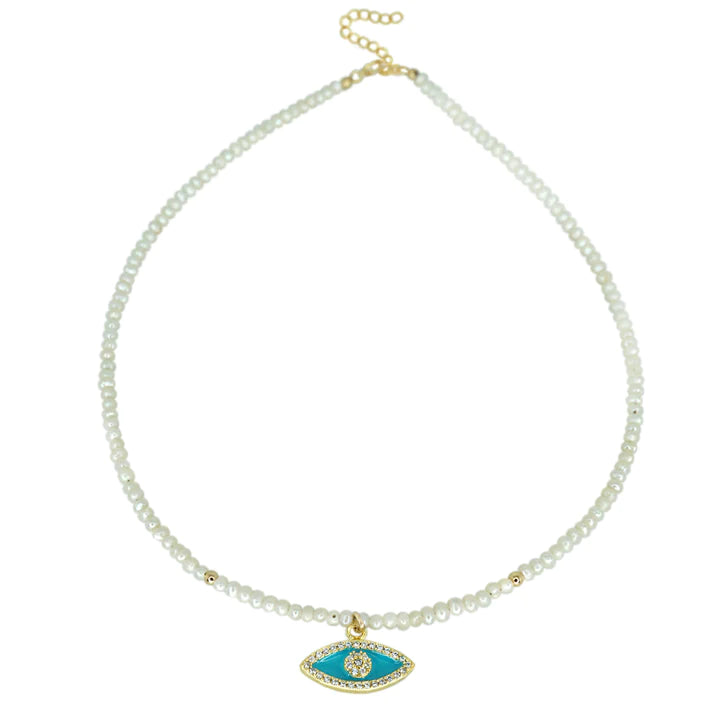 Evil Eye Pearl Choker Necklace