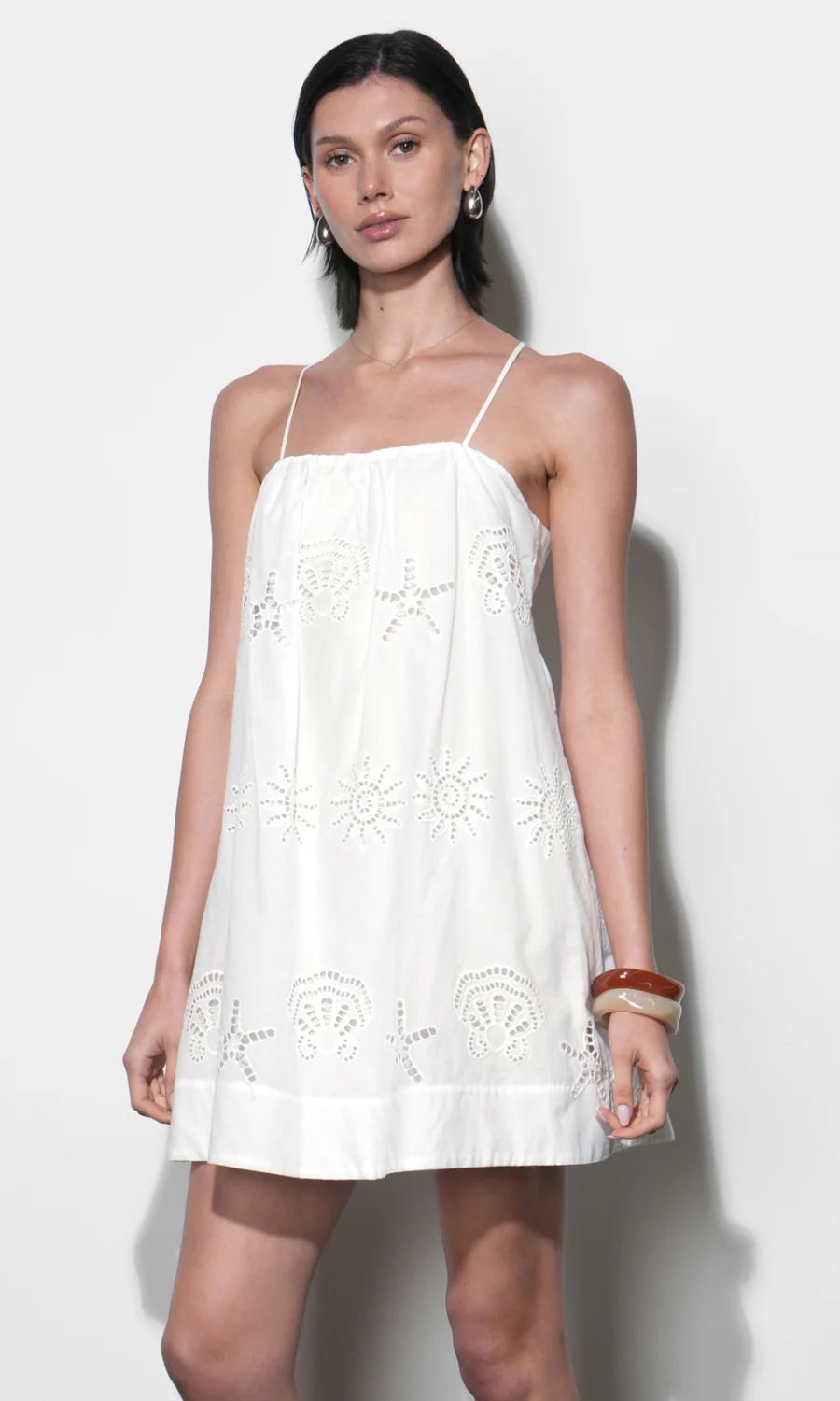 Greylin Daisy White Embroidered Popover Mini Dress