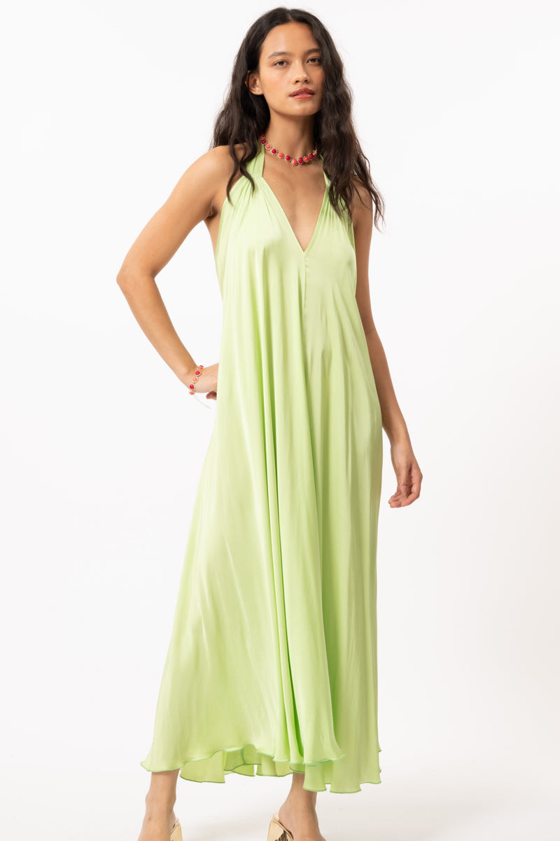 FINAL SALE Auria Satin Maxi Halter Dress | Pistachio