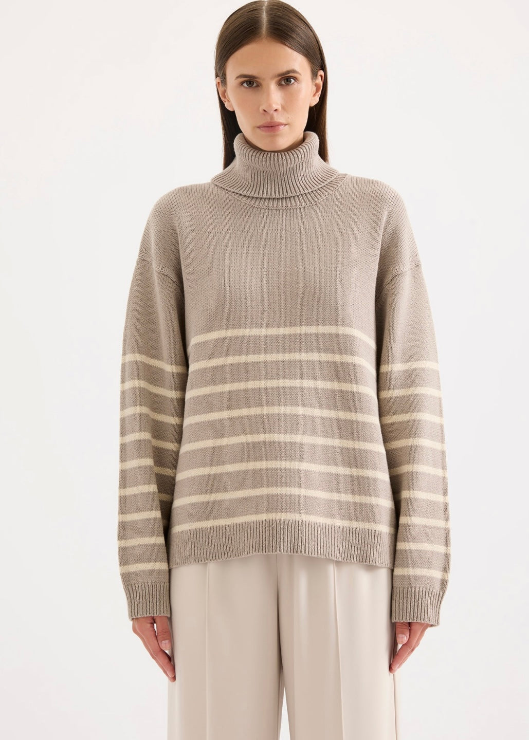 Venus Turtleneck Knit Mink Stripe