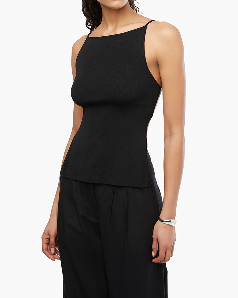 WeWoreWhat | High Straight Neck Top | Black