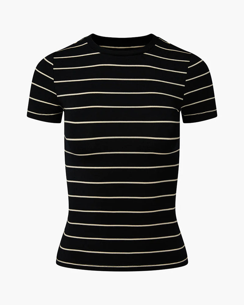 WeWoreWhat | Striped Fitted Crew Neck Top | Black & Antique White