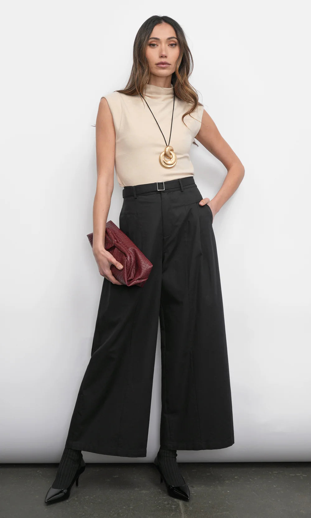 Greylin Paloma Sand Funnel Neck Knit Top | Tank Top