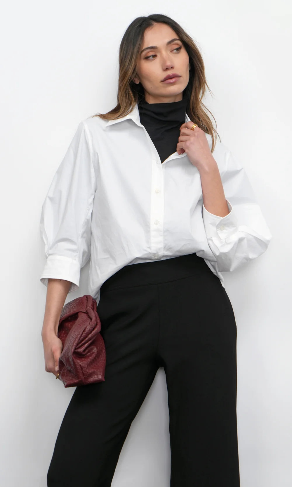 Greylin Thea Oversized Latern Sleeve Blouse White