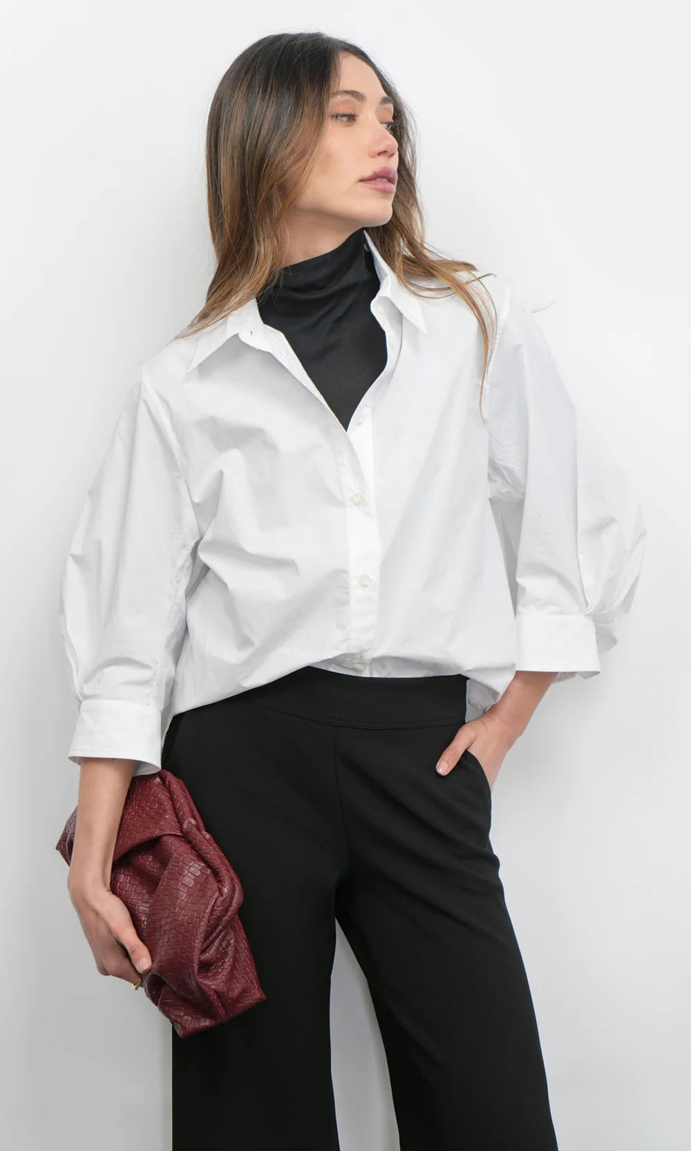 Greylin Thea Oversized Latern Sleeve Blouse White