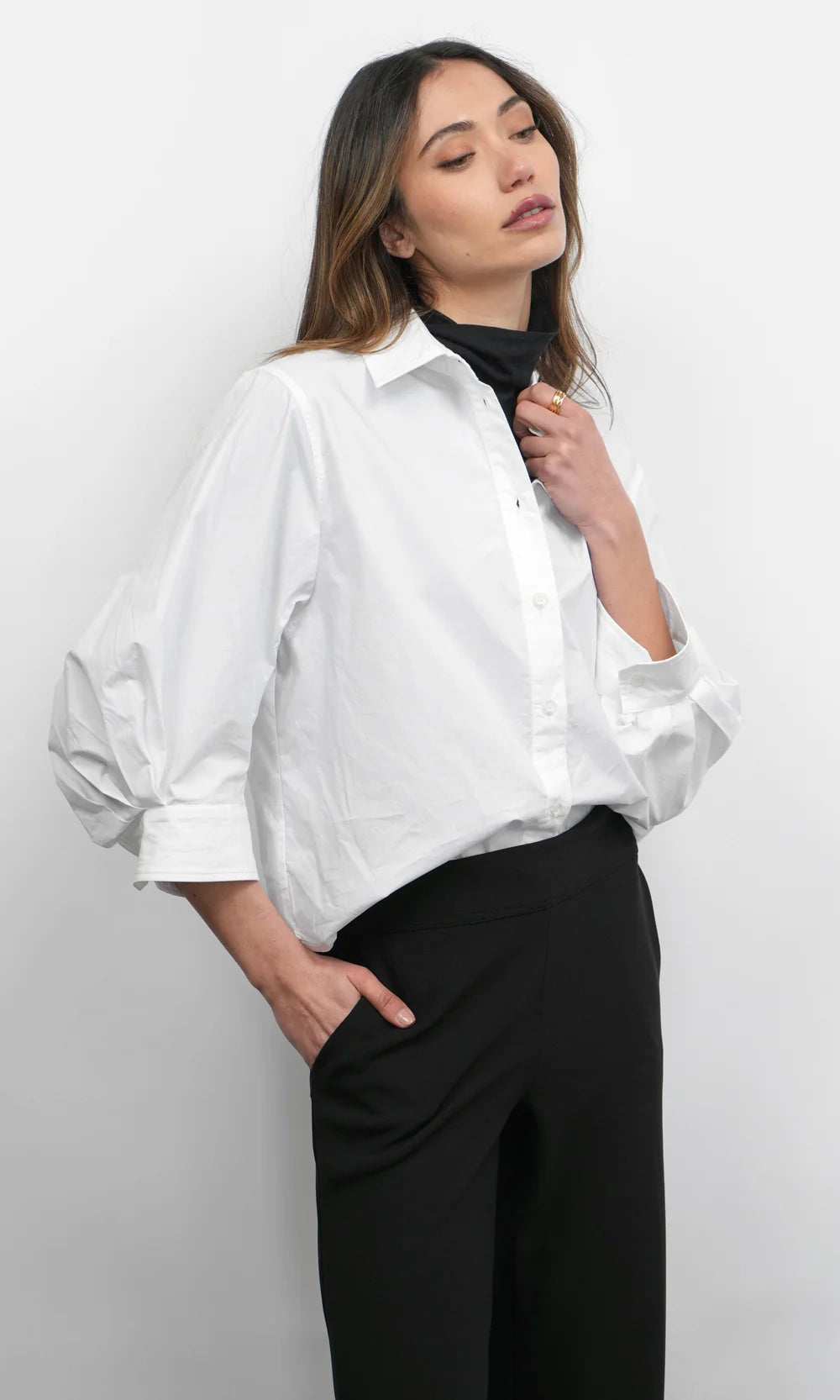 Greylin Thea Oversized Latern Sleeve Blouse White