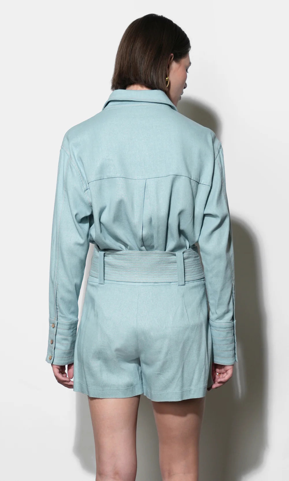 back view Greylin Emily Oversized Denim Blue Linen Blend Shirt