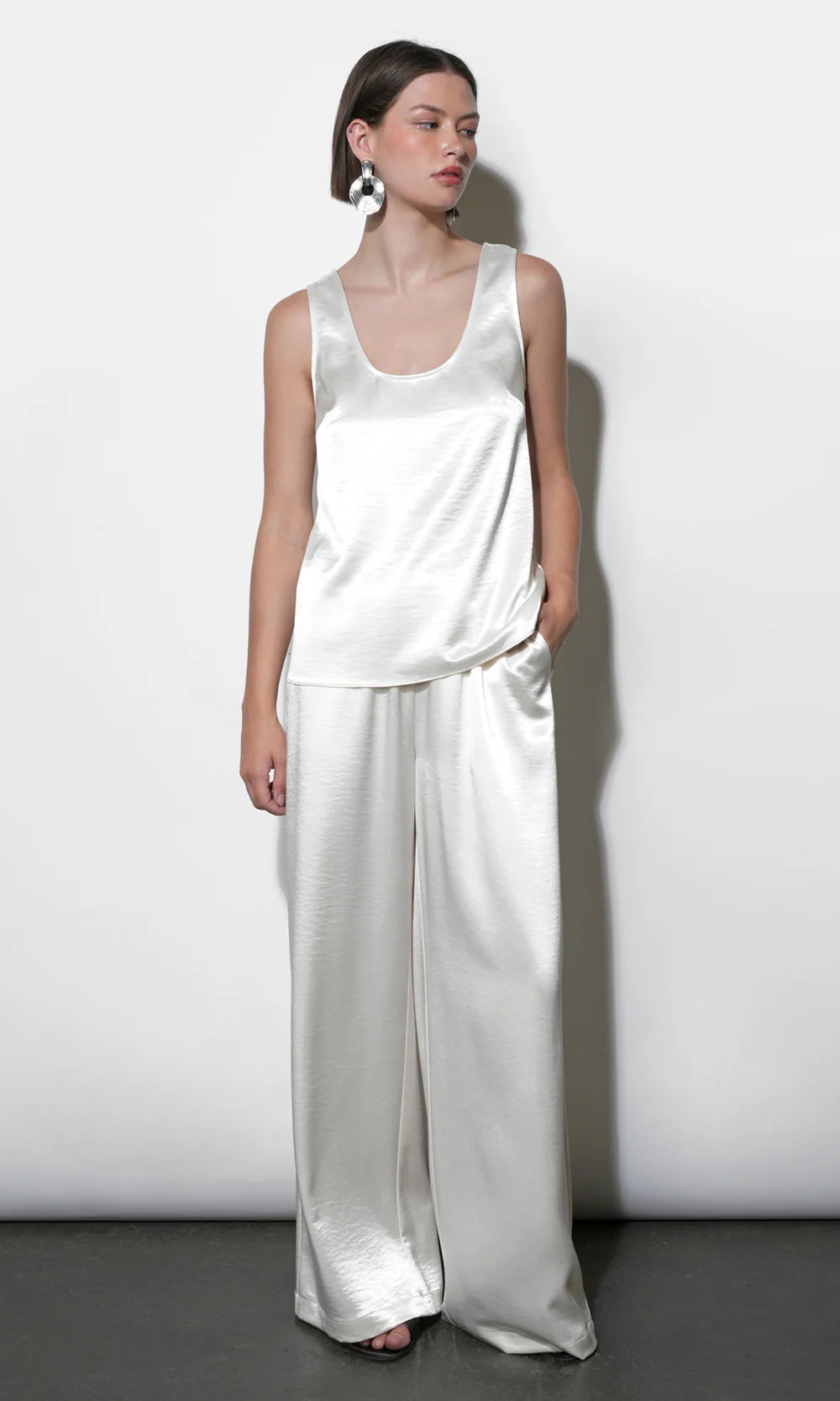 Greylin Ariana Easy Ivory Satin Sleeveless Top